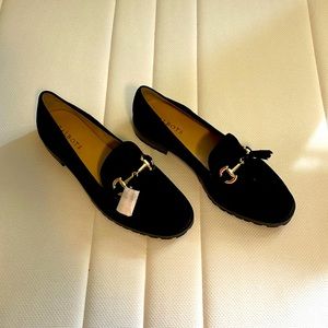 Talbots loafers with tassels black suede size 9